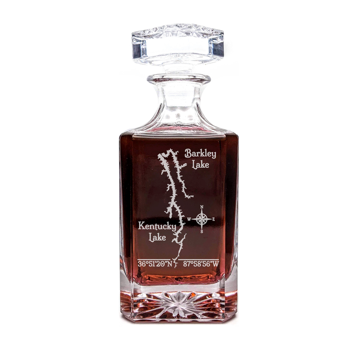 Kentucky and Barkley Lakes Kentucky and Tennessee Classic engraved square whiskey decanter - light lifestyle scene