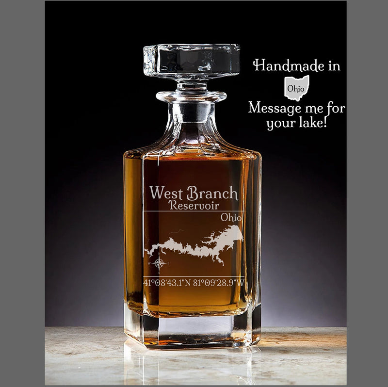 West Branch Reservoir Ohio Engraved Whiskey Decanter