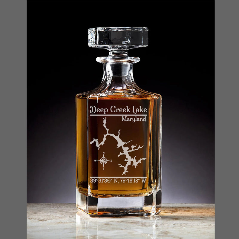 Deep Creek Lake Maryland Vintage Engraved Whiskey Decanter