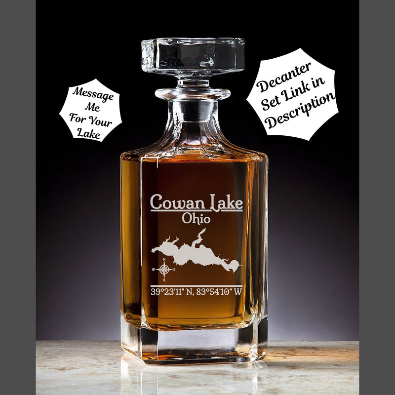 Cowan Lake Ohio Engraved Whiskey Decanter