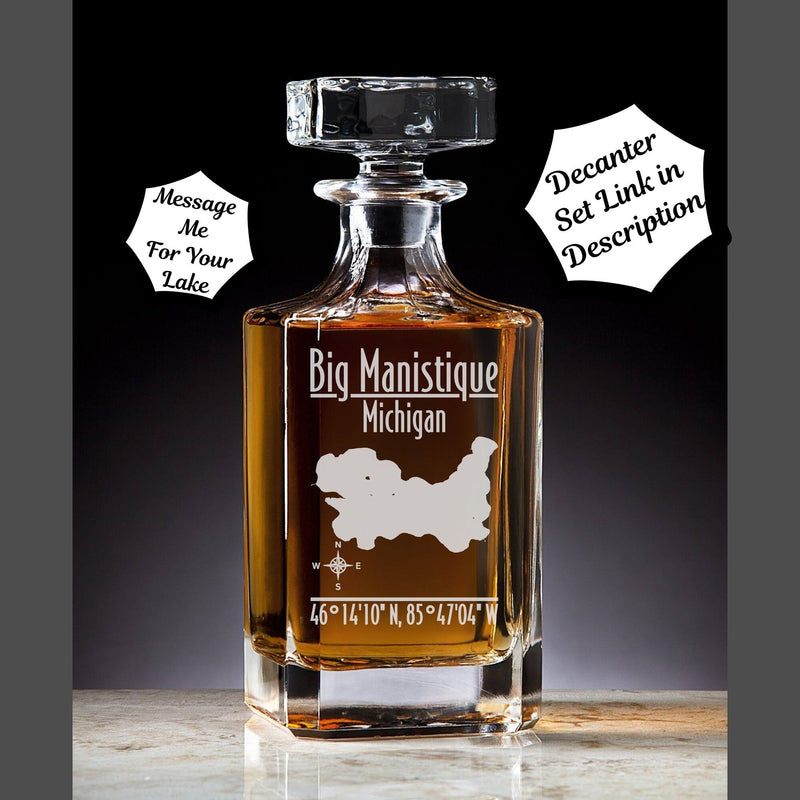 Big Manistique Lake Michigan Engraved Whiskey Decanter