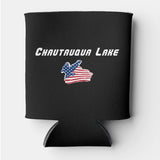 Chautauqua Lake New York Patriotic Eagle Can Cooler — designed by GeoGearCo and produced by Zazzle