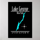 Lake George New York Shoreline Map Coordinates Poster — designed by GeoGearCo and produced by Zazzle