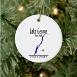 Lake George New York Shoreline Map Circle Ceramic Ornament — designed by GeoGearCo and produced by Zazzle