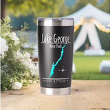 Lake George New York Two-Sided Shoreline Map Insulated Tumbler — designed by GeoGearCo and produced by Zazzle