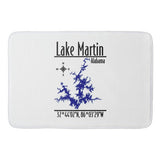 Lake Martin Alabama Blue Nautical Map Coordinates Bath Mat — designed by GeoGearCo and produced by Zazzle
