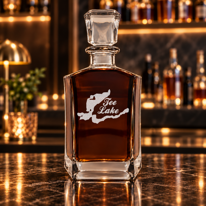 Tee Lake Michigan Minimalist engraved six-sided whiskey decanter - decanter alone