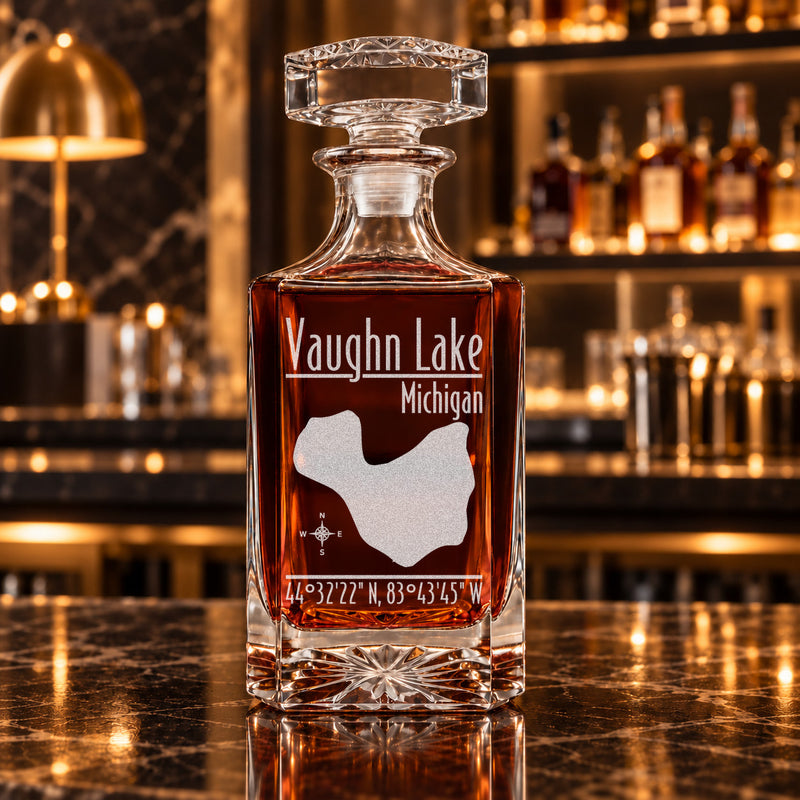 Vaughn Lake Michigan Modern engraved square whiskey decanter - decanter alone