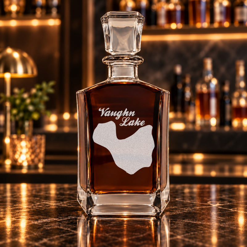 Vaughn Lake Michigan Minimalist engraved six-sided whiskey decanter - decanter alone