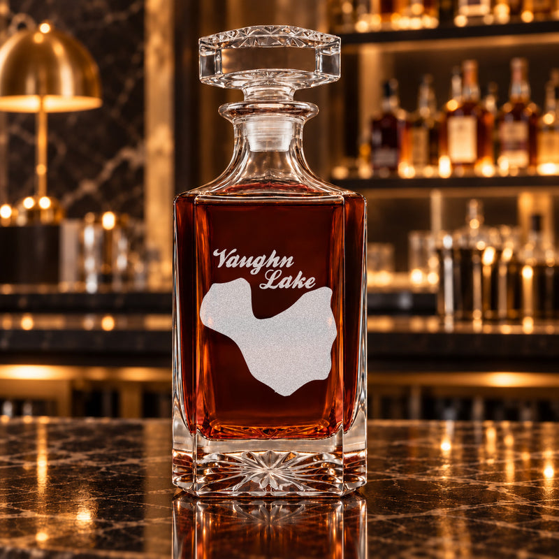 Vaughn Lake Michigan Minimalist engraved square whiskey decanter - decanter alone