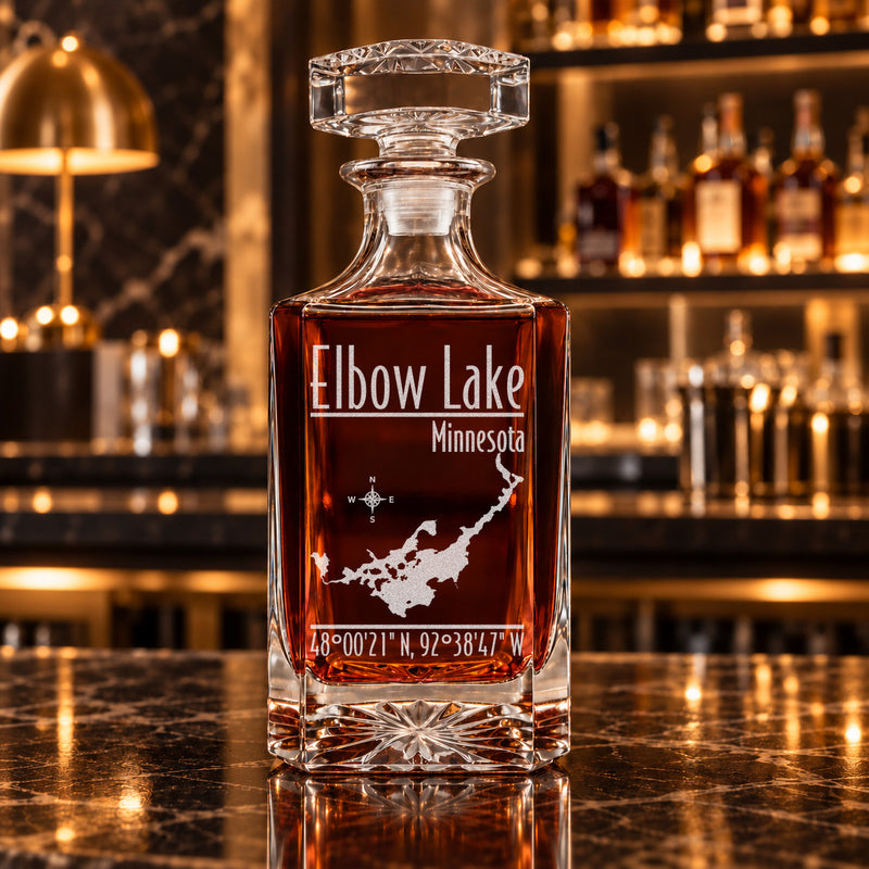 Elbow Lake Minnesota Modern engraved square whiskey decanter - decanter alone