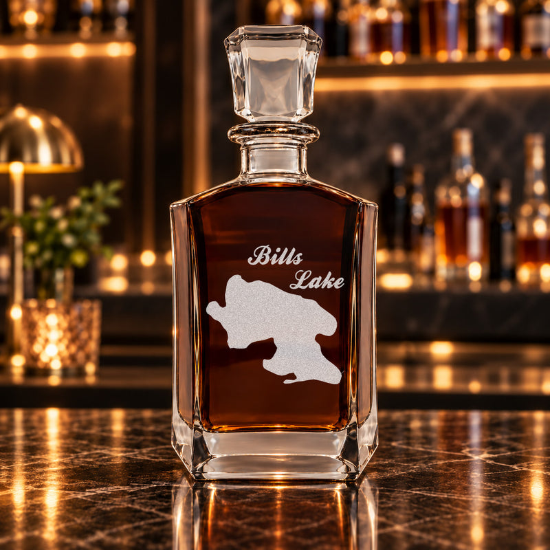 Bills Lake Michigan Minimalist engraved six-sided whiskey decanter - decanter alone