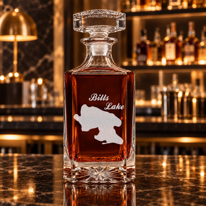 Bills Lake Michigan Minimalist engraved square whiskey decanter - decanter alone