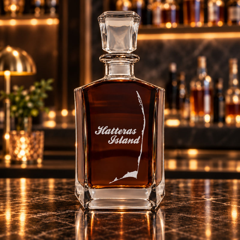 Hatteras Island North Carolina Minimalist engraved six-sided whiskey decanter - decanter alone