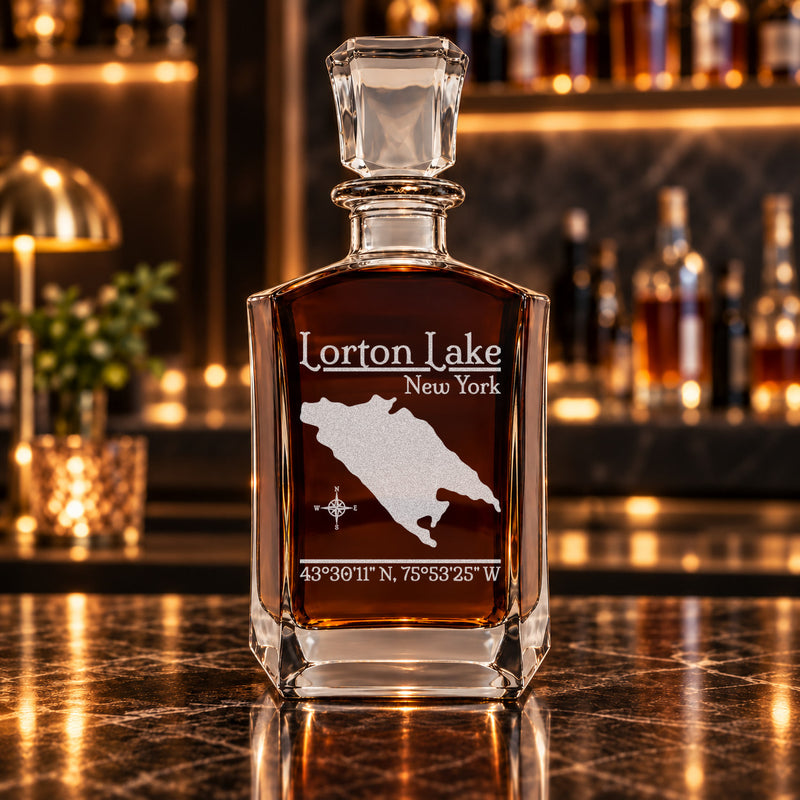 Lorton Lake New York Classic engraved six-sided whiskey decanter - decanter alone