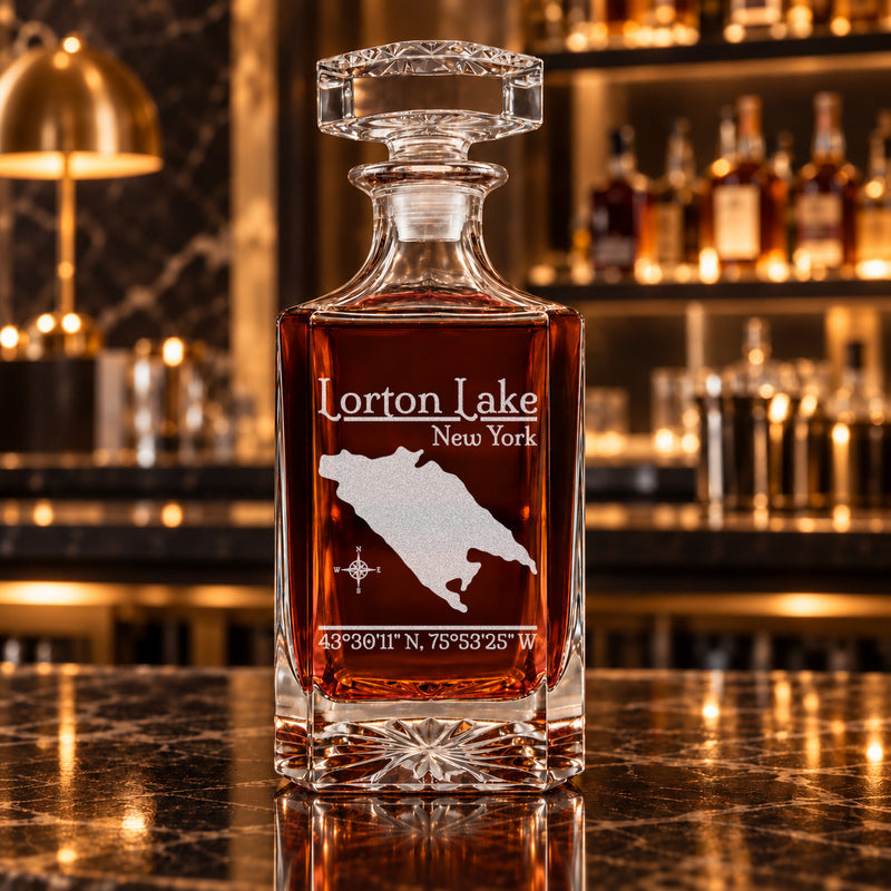 Lorton Lake New York Classic engraved square whiskey decanter - decanter alone