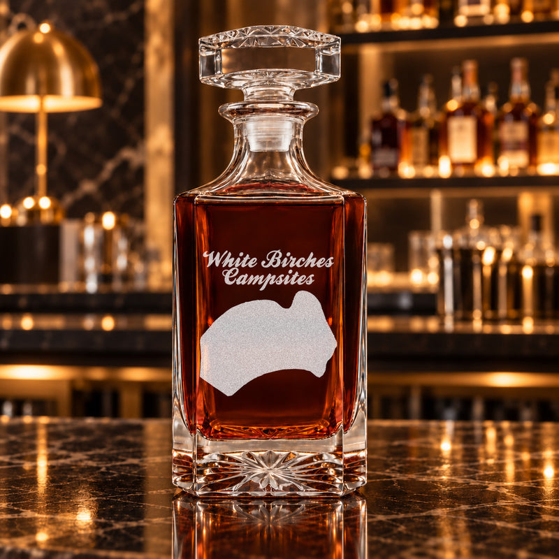 White Birches Campsites New York Minimalist engraved square whiskey decanter - decanter alone