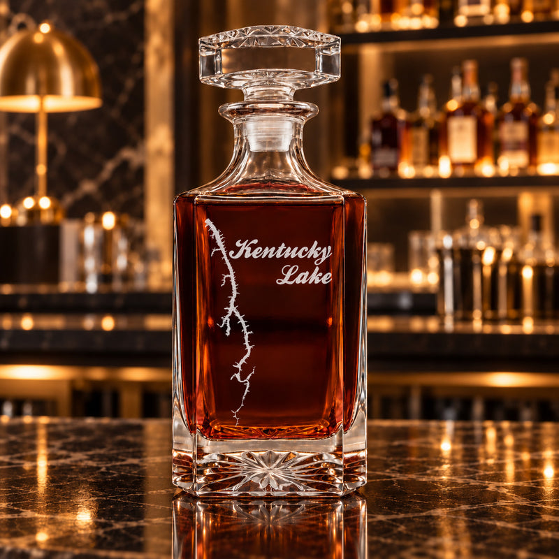 Kentucky Lake Tennessee Minimalist engraved square whiskey decanter - decanter alone