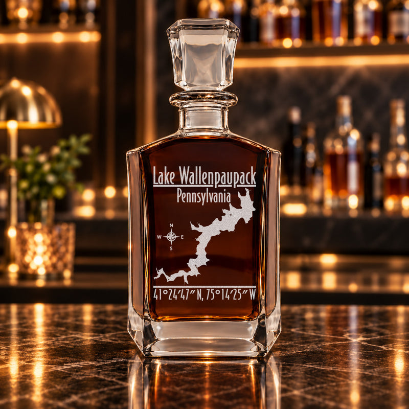 Lake Wallenpaupack Pennsylvania Modern engraved six-sided whiskey decanter - decanter alone