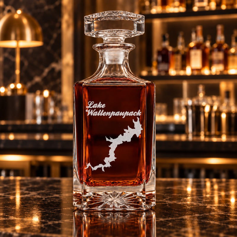Lake Wallenpaupack Pennsylvania Minimalist engraved square whiskey decanter - decanter alone
