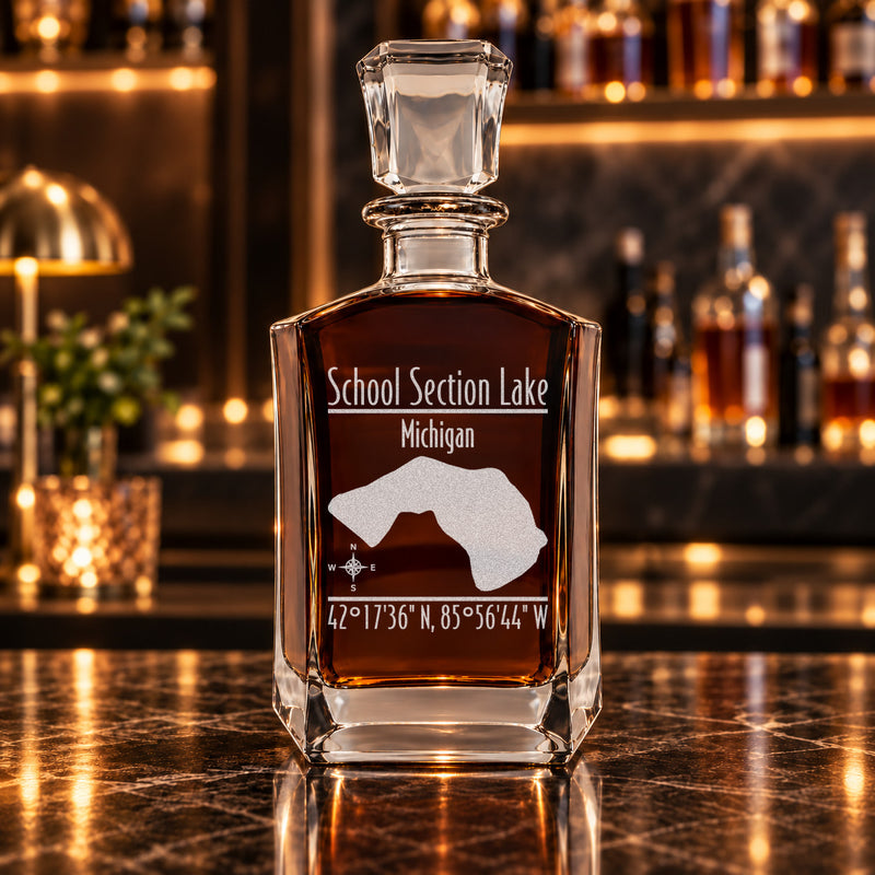School Section Lake Michigan Modern engraved six-sided whiskey decanter - decanter alone