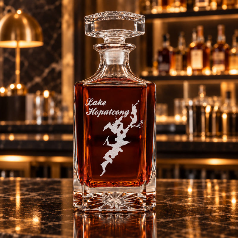 Lake Hopatcong New Jersey Minimalist engraved square whiskey decanter - decanter alone