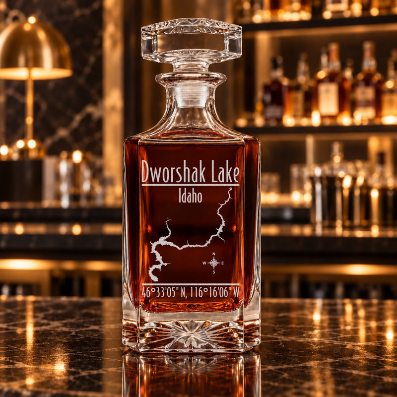 Dworshak Lake Idaho Modern engraved square whiskey decanter - decanter alone
