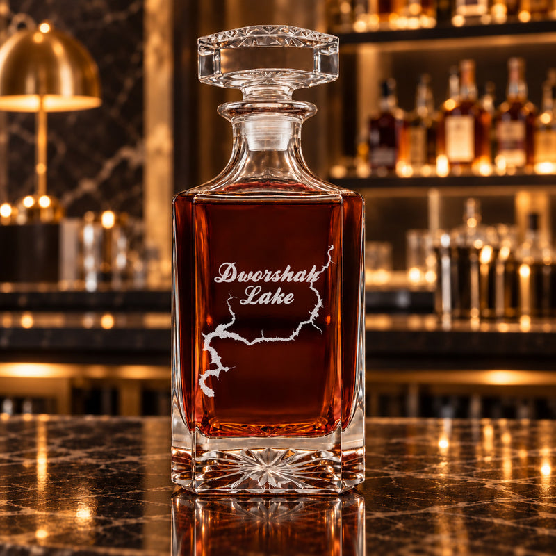 Dworshak Lake Idaho Minimalist engraved square whiskey decanter - decanter alone
