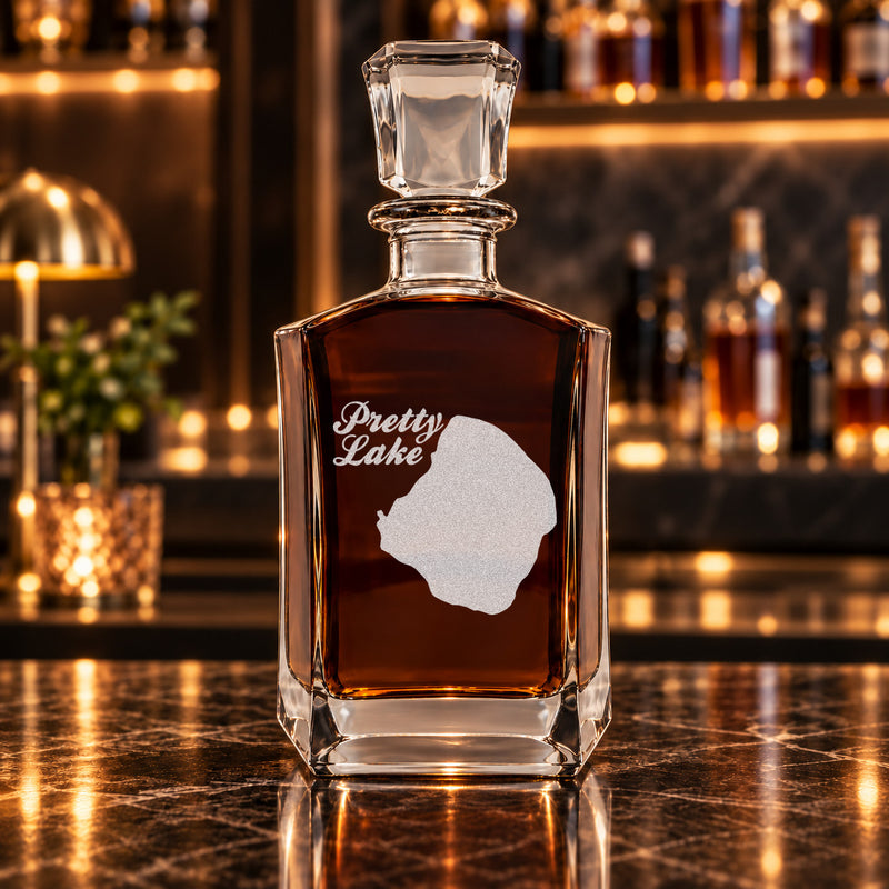 Pretty Lake Michigan Minimalist engraved six-sided whiskey decanter - decanter alone