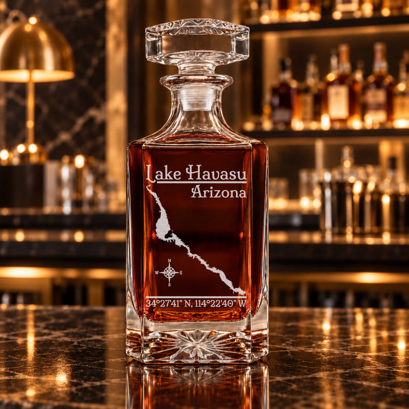 Lake Havasu Arizona Classic engraved square whiskey decanter - decanter alone