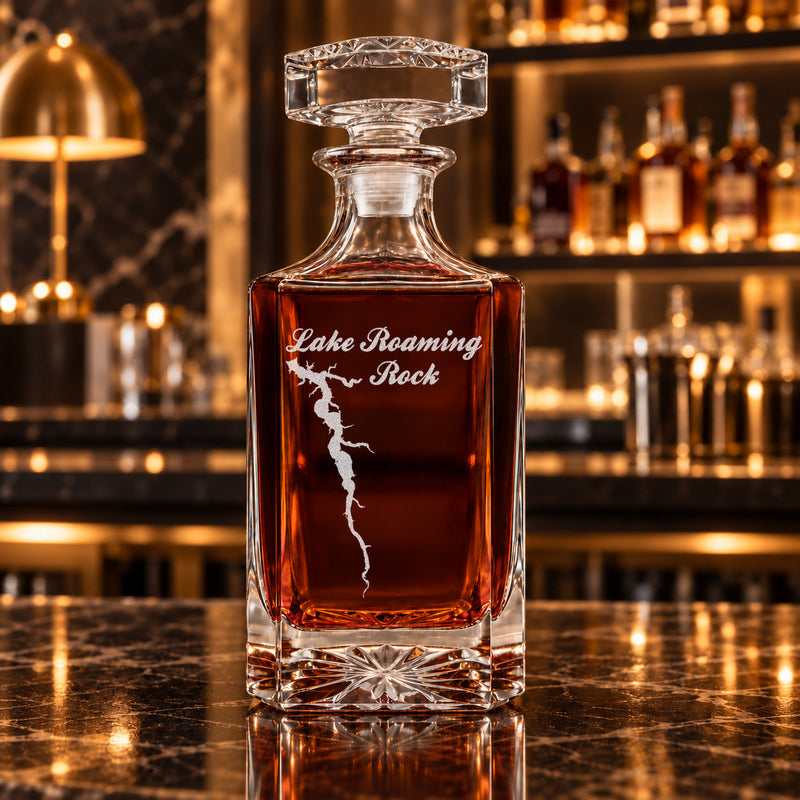 Lake Roaming Rock Ohio Minimalist engraved square whiskey decanter - decanter alone