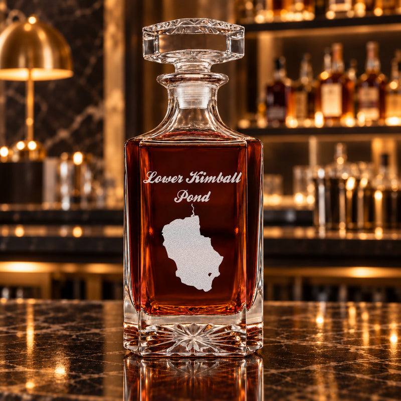Lower Kimball Pond Maine Minimalist engraved square whiskey decanter - decanter alone