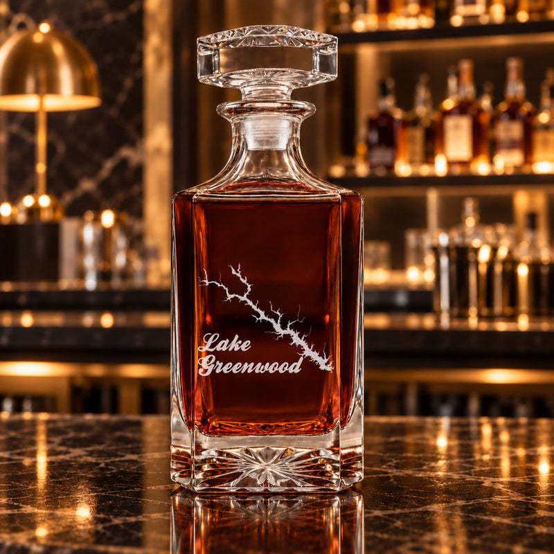 Lake Greenwood South Carolina Minimalist engraved square whiskey decanter - decanter alone