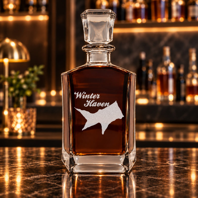 Winter Haven Missouri Minimalist engraved six-sided whiskey decanter - decanter alone