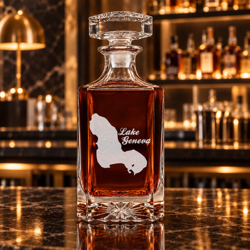 Lake Geneva Florida Minimalist engraved square whiskey decanter - decanter alone