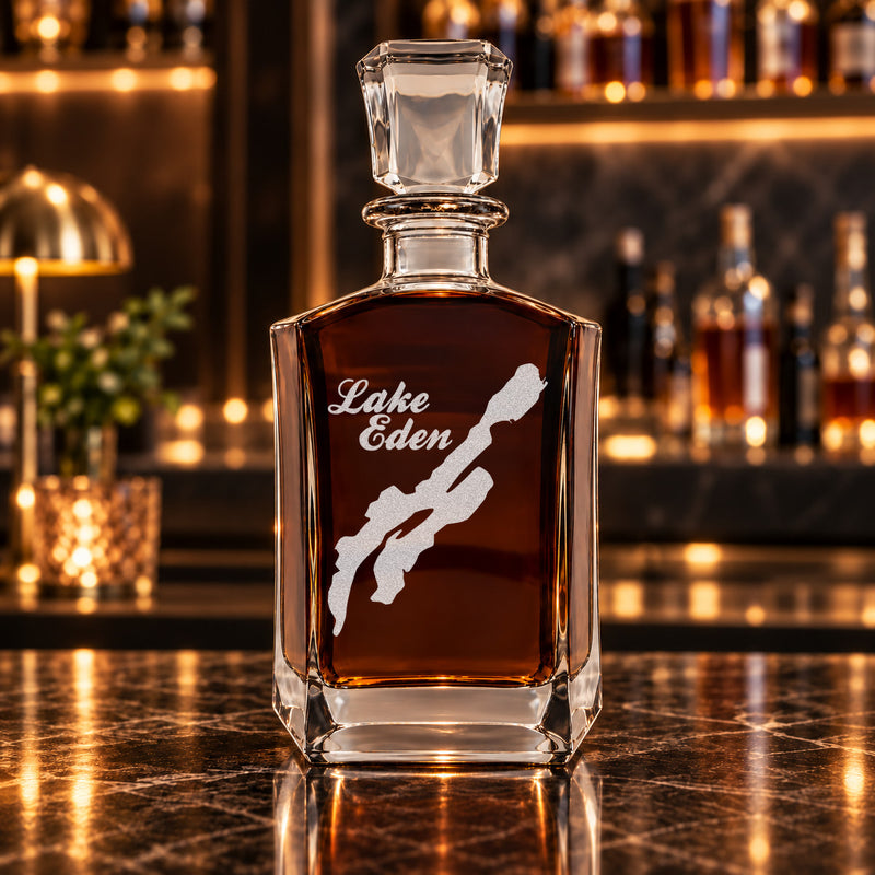 Lake Eden Vermont Minimalist engraved six-sided whiskey decanter - decanter alone