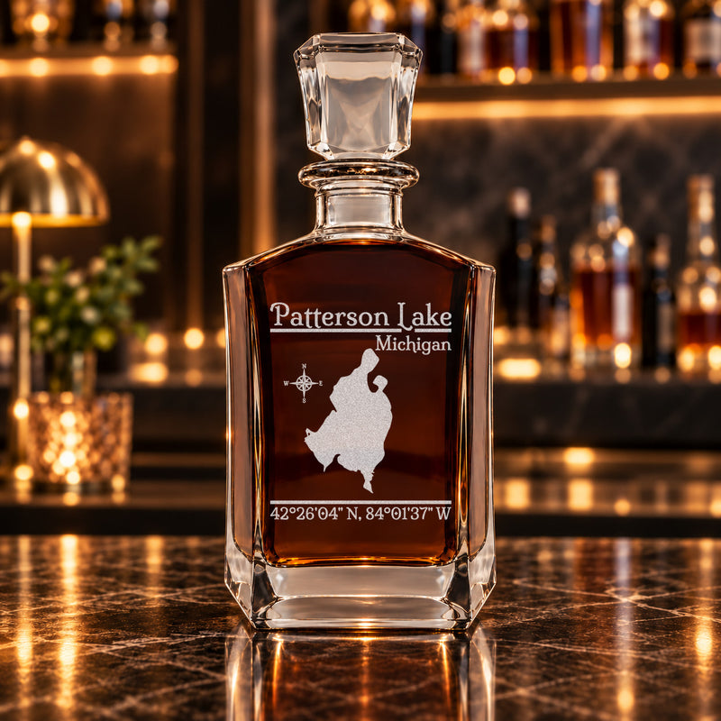 Patterson Lake Michigan Classic engraved six-sided whiskey decanter - decanter alone