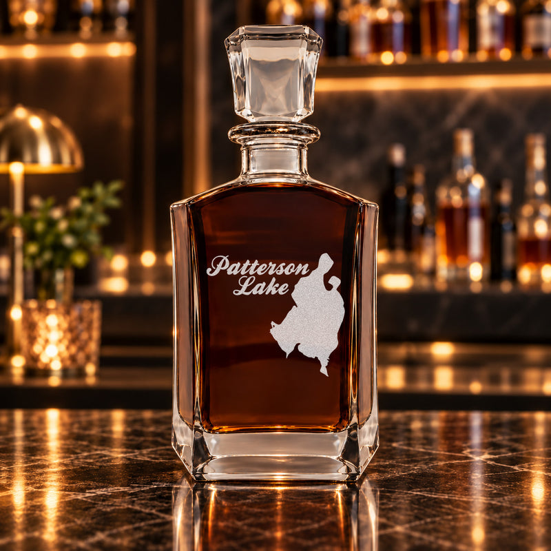 Patterson Lake Michigan Minimalist engraved six-sided whiskey decanter - decanter alone