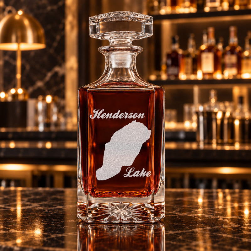 Henderson Lake Michigan Minimalist engraved square whiskey decanter - decanter alone