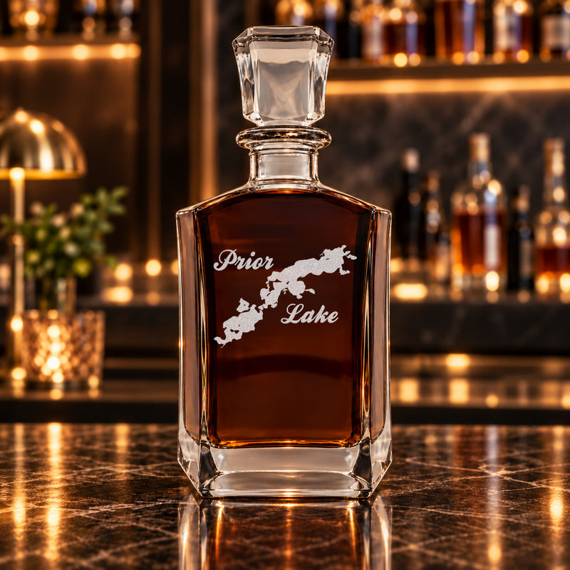 Prior Lake Minnesota Minimalist engraved six-sided whiskey decanter - decanter alone