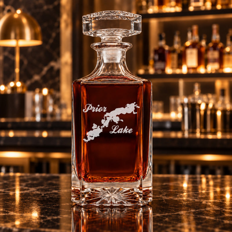 Prior Lake Minnesota Minimalist engraved square whiskey decanter - decanter alone