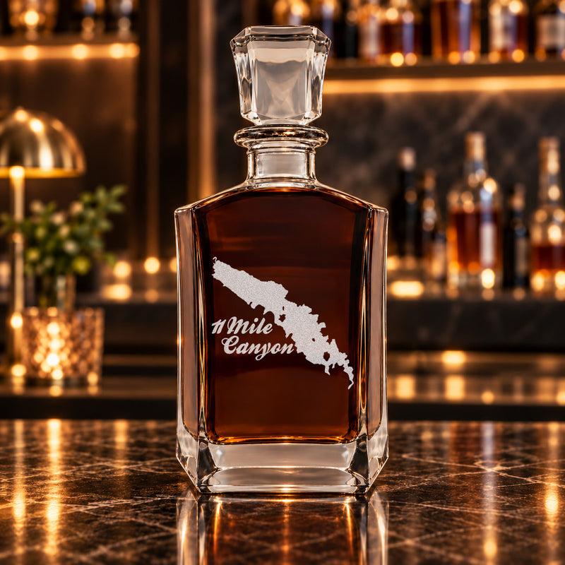 11 Mile Canyon Colorado Minimalist engraved six-sided whiskey decanter - decanter alone