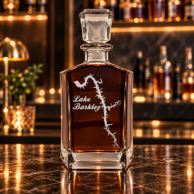 Lake Barkley Kentucky Minimalist engraved six-sided whiskey decanter - decanter alone