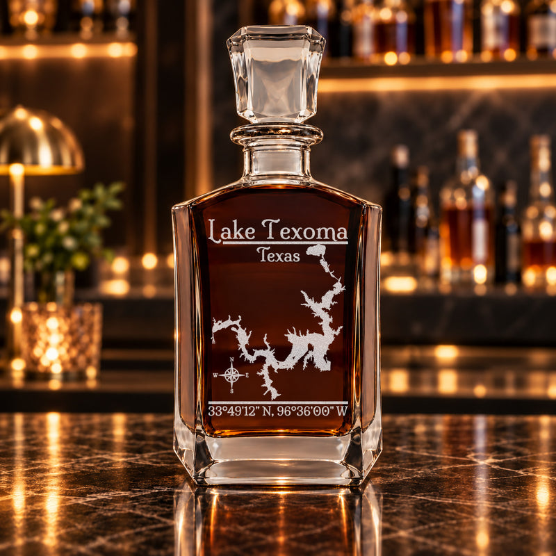 Lake Texoma Texas Classic engraved six-sided whiskey decanter - decanter alone