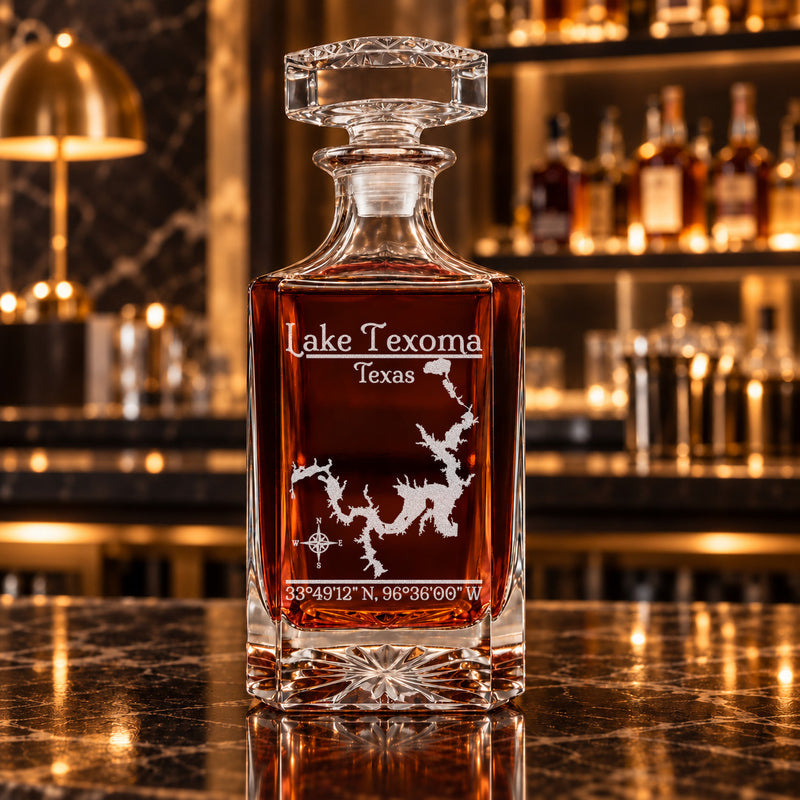 Lake Texoma Texas Classic engraved square whiskey decanter - decanter alone