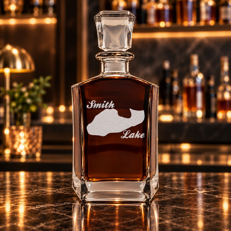 Smith Lake Michigan Minimalist engraved six-sided whiskey decanter - decanter alone