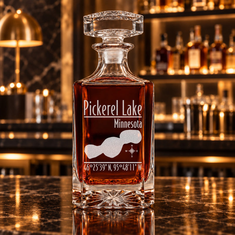 Pickerel Lake Minnesota Modern engraved square whiskey decanter - decanter alone