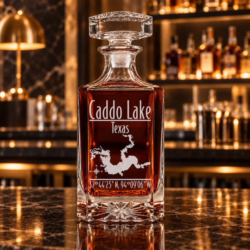 Caddo Lake Texas Modern engraved square whiskey decanter - decanter alone