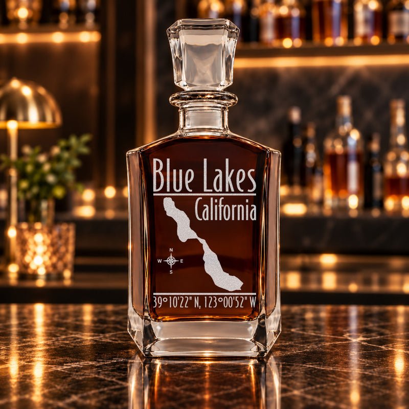 Blue Lakes California Modern engraved six-sided whiskey decanter - decanter alone