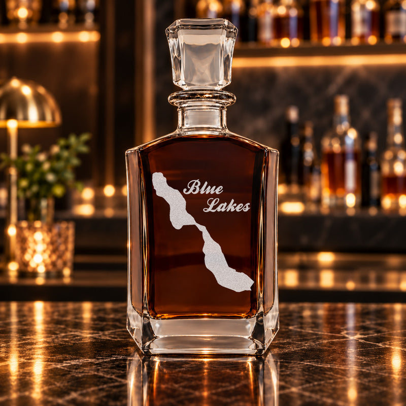 Blue Lakes California Minimalist engraved six-sided whiskey decanter - decanter alone